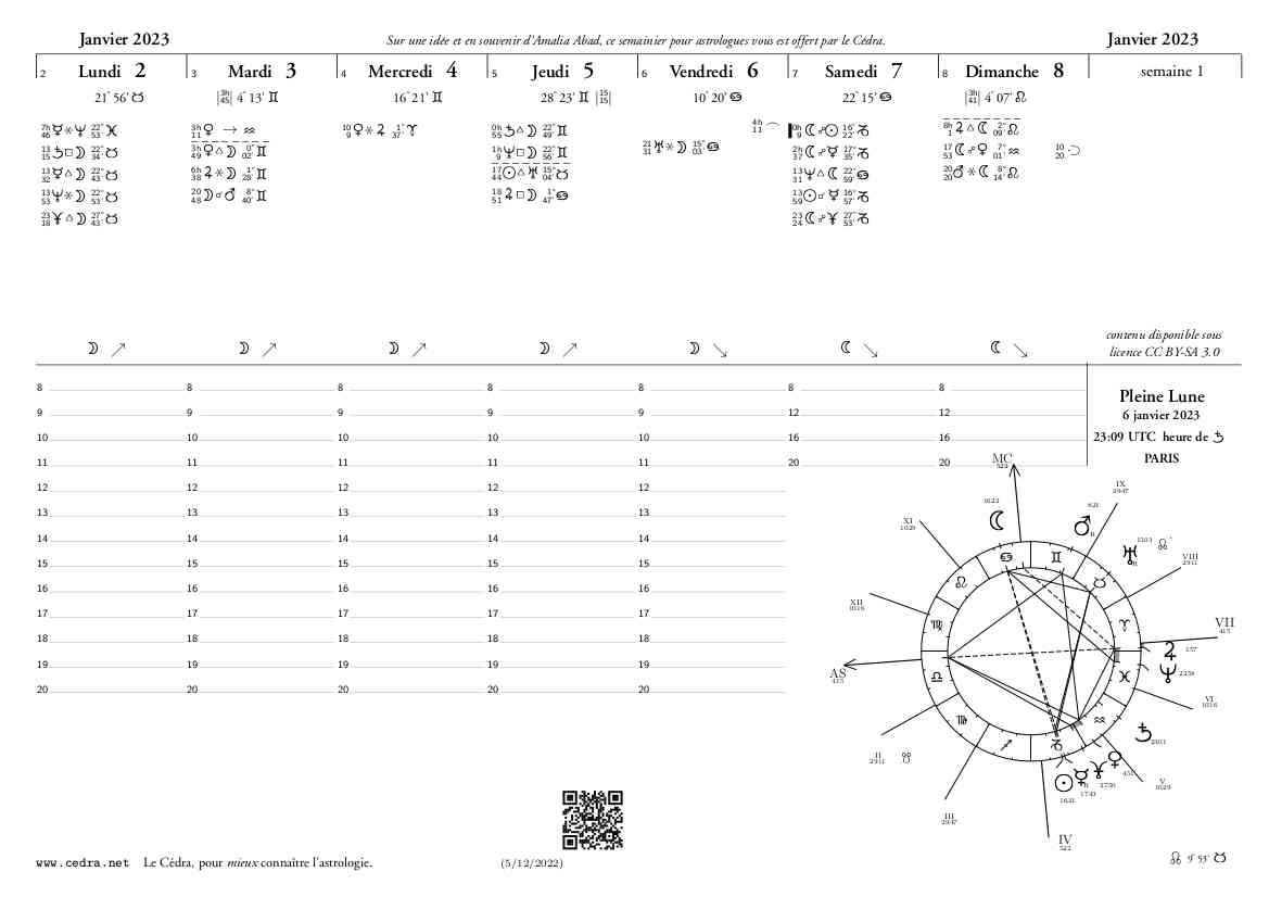 Calendriers et agendas astrologiques avec les heures planétaires